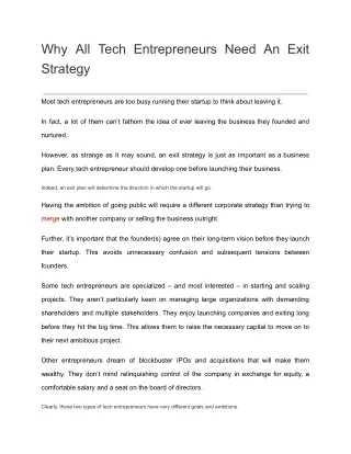 09Why All Tech Entrepreneurs Need An Exit Strategy