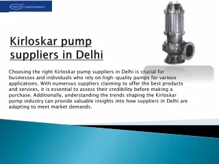 How to Assess the Credibility of a Kirloskar Pump Suppliers in Delhi