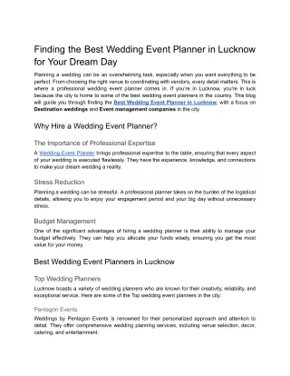 Finding the Best Wedding Event Planner in Lucknow for Your Dream Day