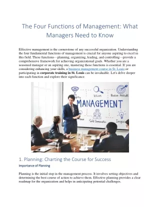The Four Functions of Management: What Managers Need to Know