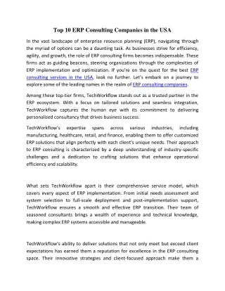 Top 10 ERP Consulting Companies in the USA