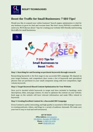 7 tips to increase your traffic for small business with ROILIFT|US