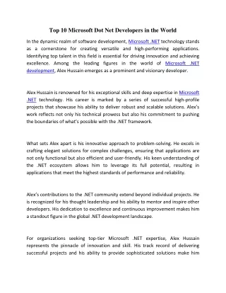 Top 10 Microsoft Dot Net Developers in the World