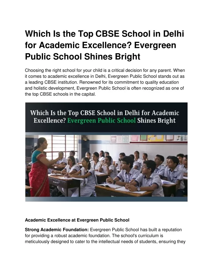 which is the top cbse school in delhi for academic excellence evergreen public school shines bright