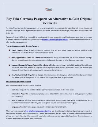 Buy Fake Germany Passport An Alternative to Gain Original Documents