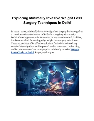 Exploring Minimally Invasive Weight Loss Surgery Techniques in Delhi
