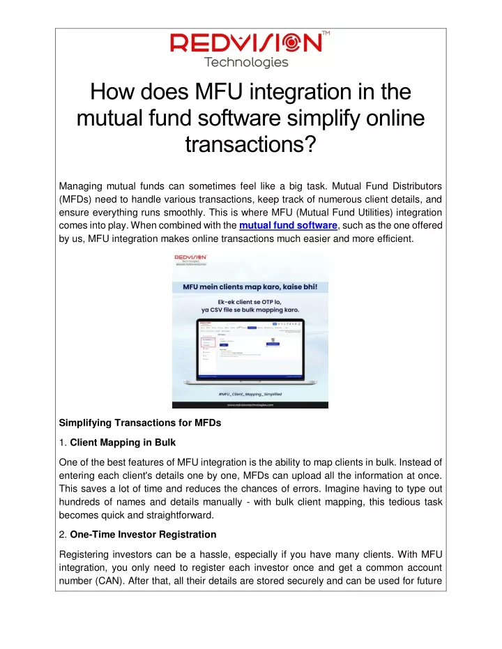 how does mfu integration in the mutual fund