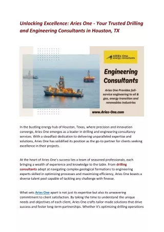 Unlocking Excellence - Aries One - Your Trusted Drilling and Engineering Consultants in Houston, TX