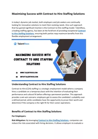 Maximizing Success with Contract to Hire Staffing Solutions