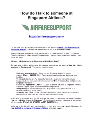 How do I talk to someone at Singapore Airlines