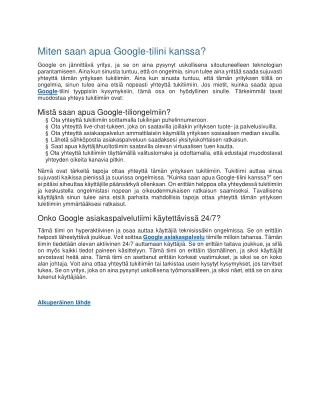 miten saan apua google tilini kanssa