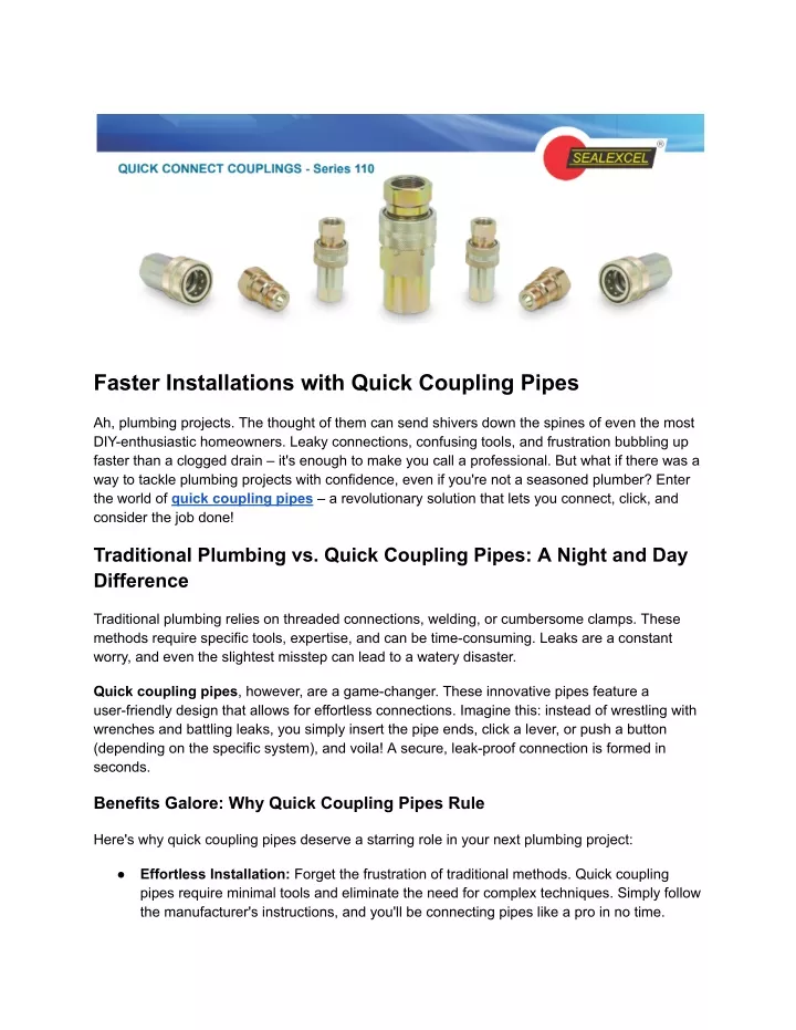 faster installations with quick coupling pipes