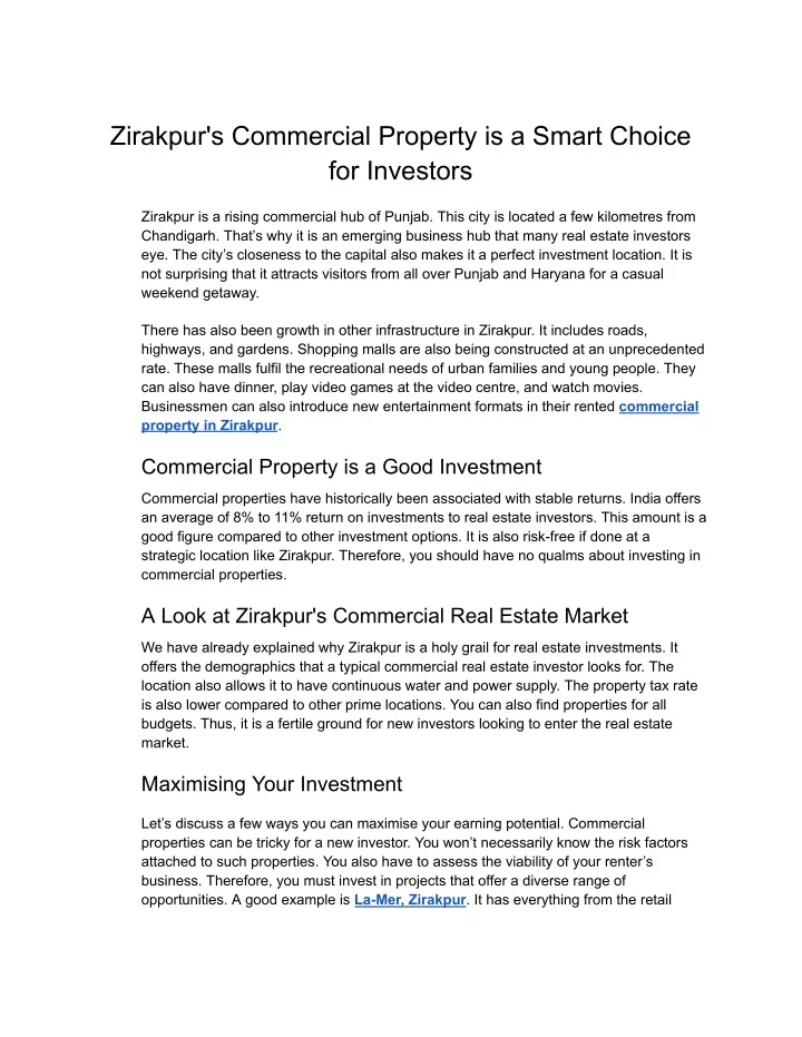 zirakpur s commercial property is a smart choice