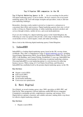 Top 9 Popular SEO companies in the UK