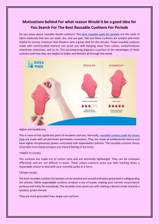 Motivations behind For what reason Would it be a good idea for You Search For The Best Reusable Cushions For Periods