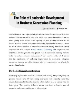 The Role of Leadership Development in Business Succession Planning
