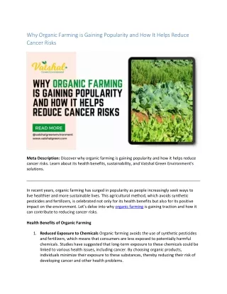 Why Organic Farming is Gaining Popularity and How It Helps Reduce Cancer Risks