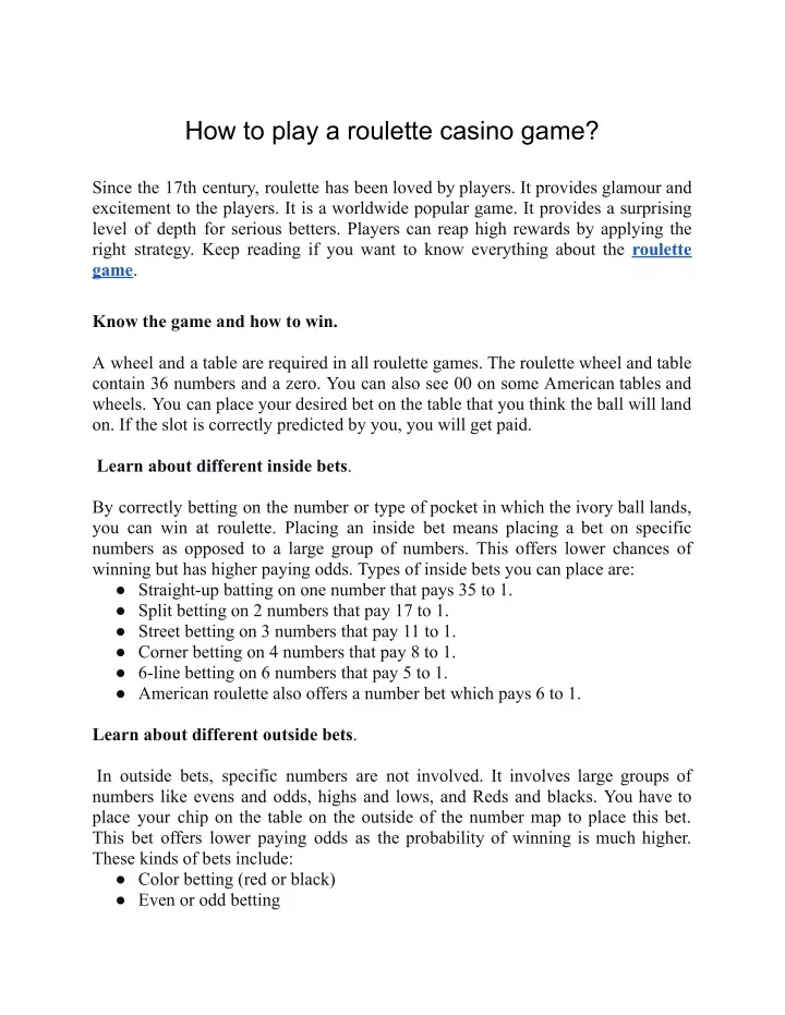 how to play a roulette casino game