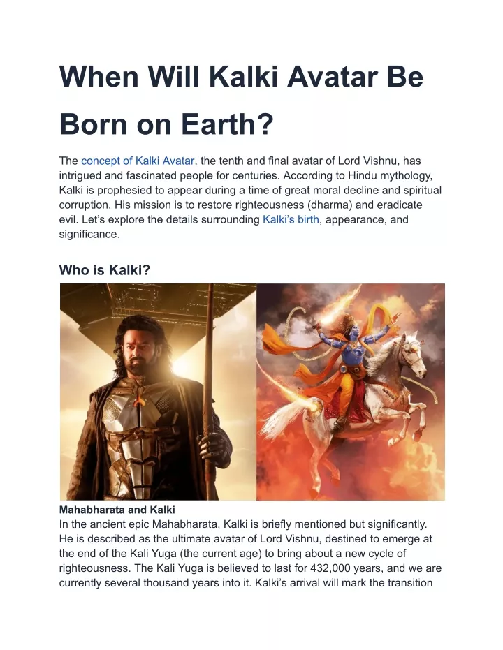 when will kalki avatar be born on earth