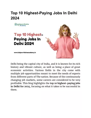 Top 10 Highest-Paying Jobs In Delhi 2024