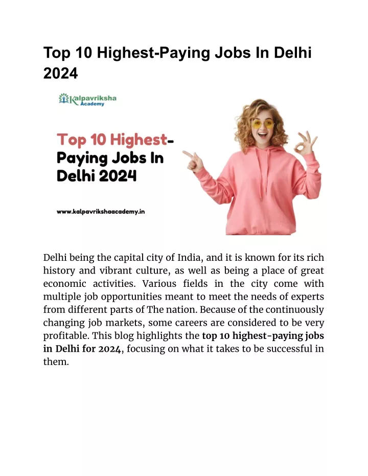 top 10 highest paying jobs in delhi 2024