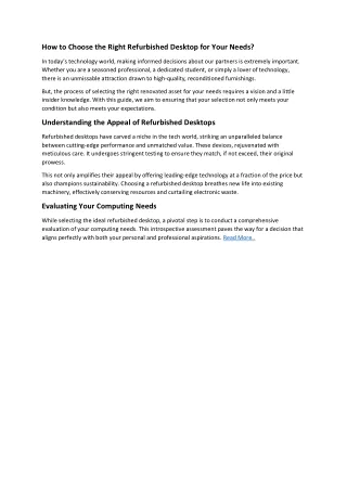 How to Choose the Right Refurbished Desktop for Your Needs
