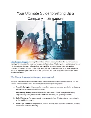 Your Ultimate Guide to Setting Up a Company in Singapore