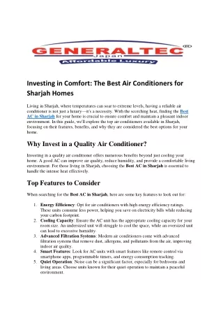 Investing in Comfort The Best Air Conditioners for Sharjah Homes