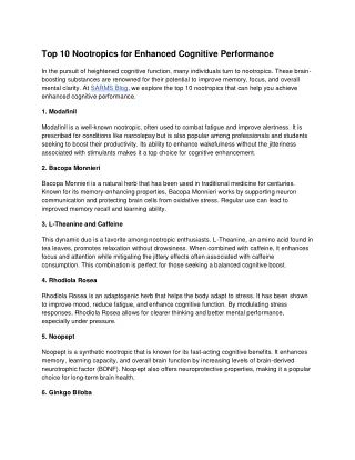 top 10 nootropics for enhanced cognitive