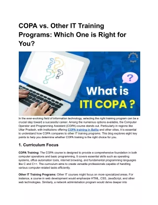 COPA vs. Other IT Training Programs: Which One is Right for You