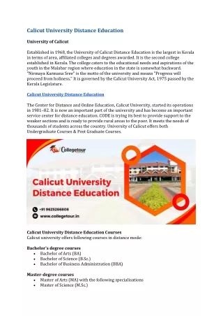 Calicut University Distance Education