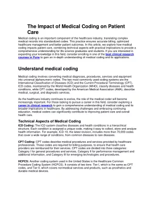 The Impact of Medical Coding on Patient Care