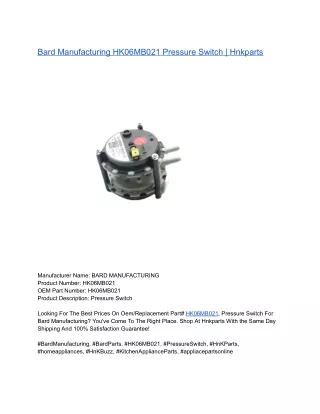 Bard Manufacturing HK06MB021 Pressure Switch _ Hnkparts