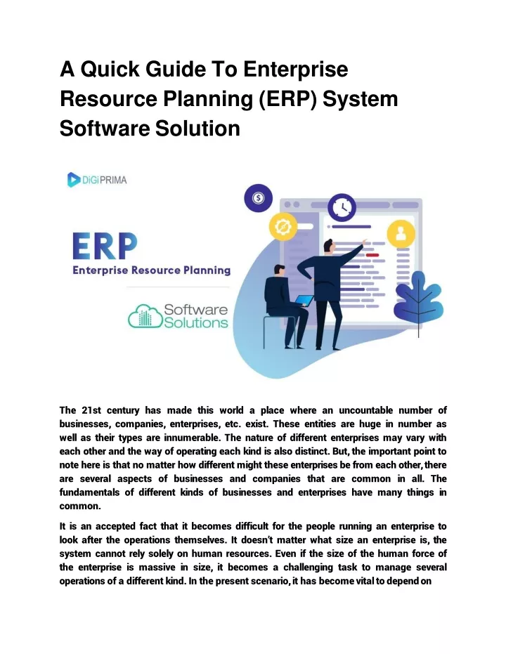 a quick guide to enterprise resource planning erp system software solution