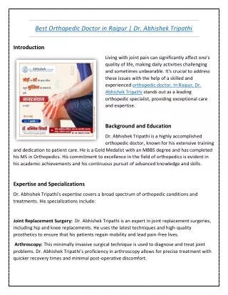 Best Orthopedic Doctor in Raipur | Dr. Abhishek Tripathi