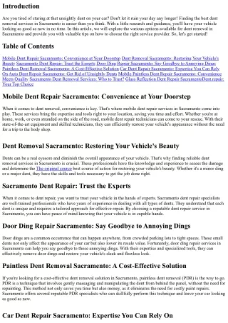 How to Find the Best Dent Removal Services in Sacramento