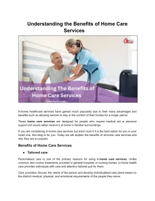 Understanding The Benefits of Home Care Services