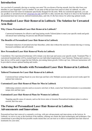 Custom Laser Hair Removal for the Arms: Smoothness from Shoulder to Fingertips i