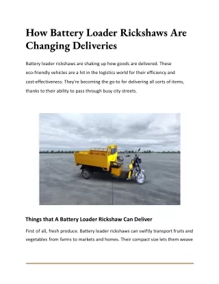 How Battery Loader Rickshaws Are Changing Deliveries