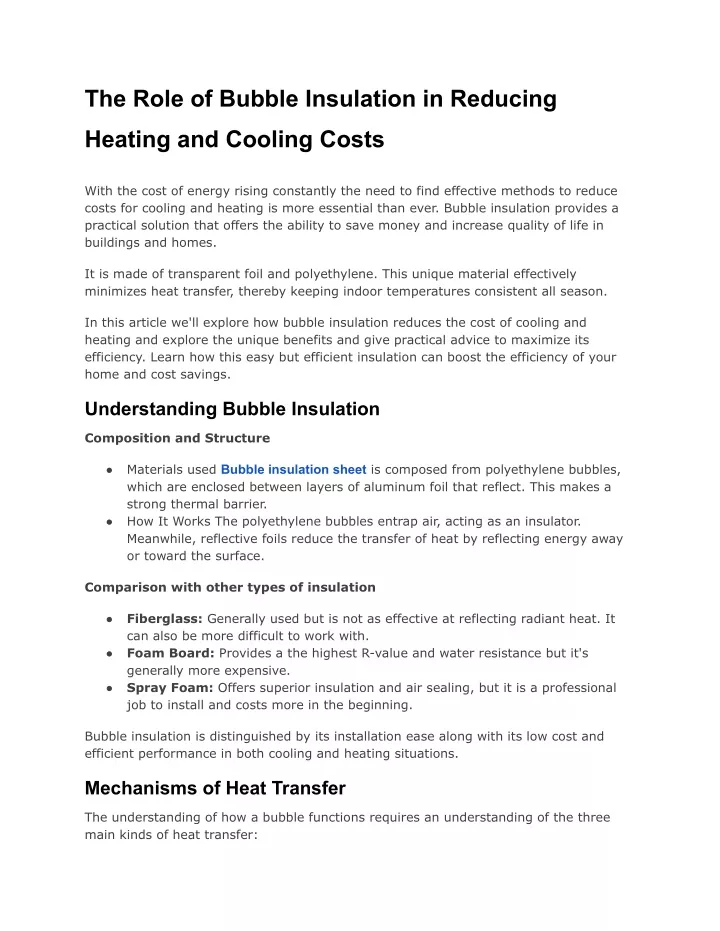 the role of bubble insulation in reducing