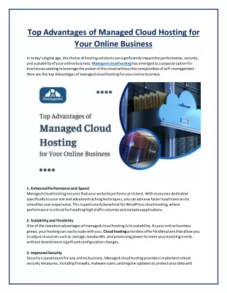 Top Advantages of Managed Cloud Hosting for Your Online Business