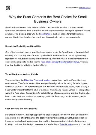 Why the Fuso Canter is the Best Choice for Small Business Owners