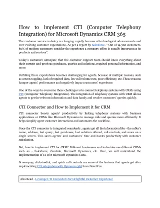 How to implement CTI(Computer Telephony Integration ) for Microsoft Dynamics CRM 365