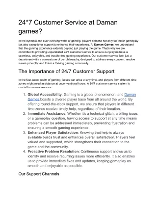 24_7 Customer Service at Daman games