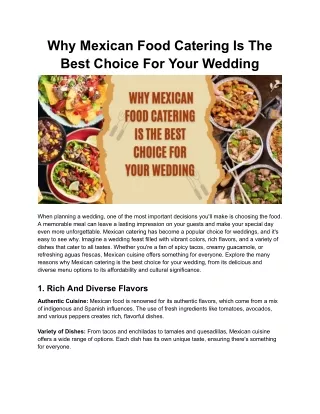 Why Mexican Catering Is the Best Choice for Your Wedding