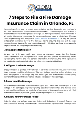 7 Steps to File a Fire Damage Insurance Claim in Orlando, FL