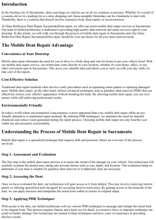 Understanding the Process of Mobile Dent Repair in Sacramento