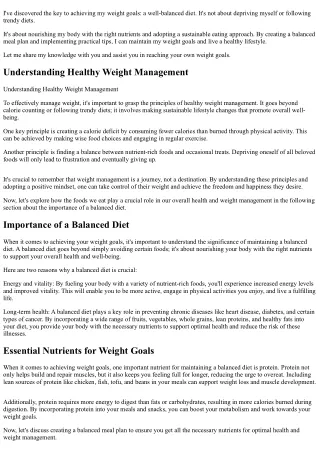 Secure Your Weight Goals With a Balanced Diet