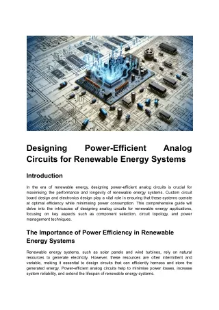 Designing Power-Efficient Analog Circuits for Renewable Energy Systems