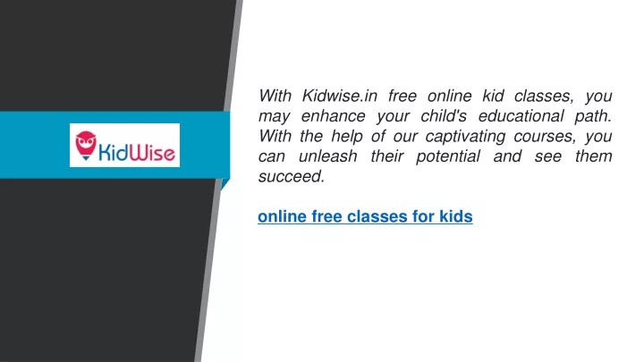 with kidwise in free online kid classes